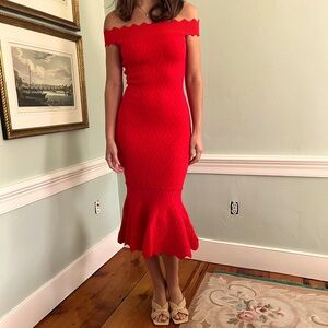Jonathan Simkhai Fitted Midi Dress in Vermilion Red Size XS